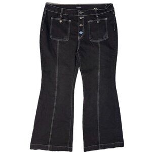 Flamingals Black High Waist Wide Leg Flare Denim Grunge Y2K Jeans size 38x32 NWT
